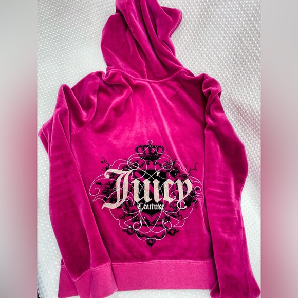 Juicy Couture Jackets & Blazers - Juicy Couture hot pink fuchsia velour full zip hoodie-size large